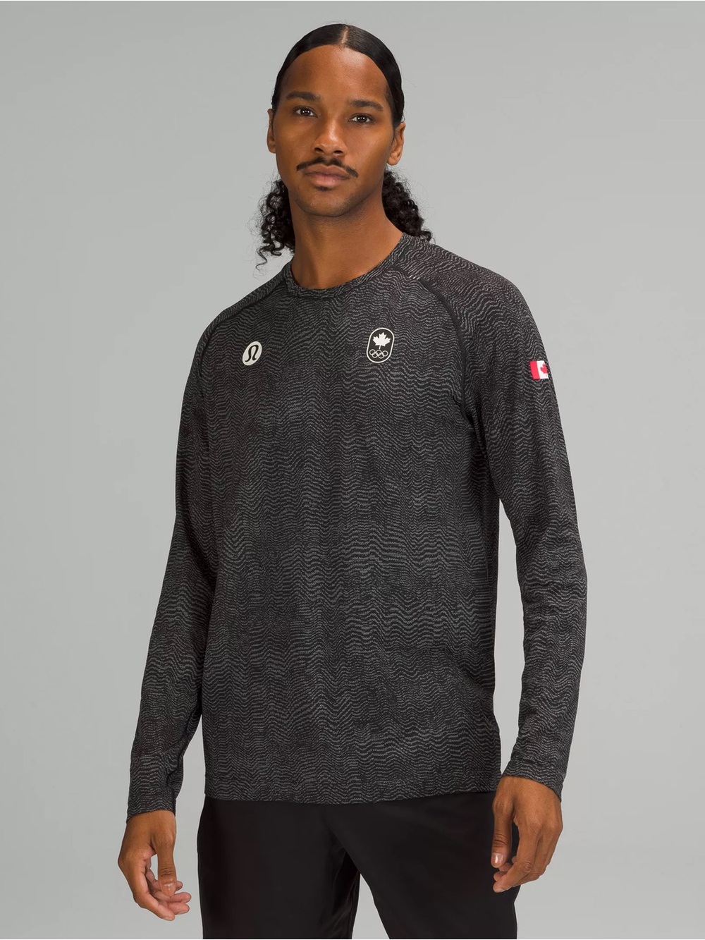 LULULEMON TEAM🇨🇦CANADA METAL VENT TECH LS SHIRT~RIPPLE BLACK/ GREY men’s small